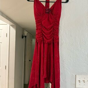 Chic Red High-Low Halter Dress